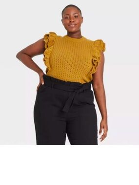 Who What Wear Short Sleeve Ruffle Flutter Crochet Sweater
Mustard Top
SZ XS
